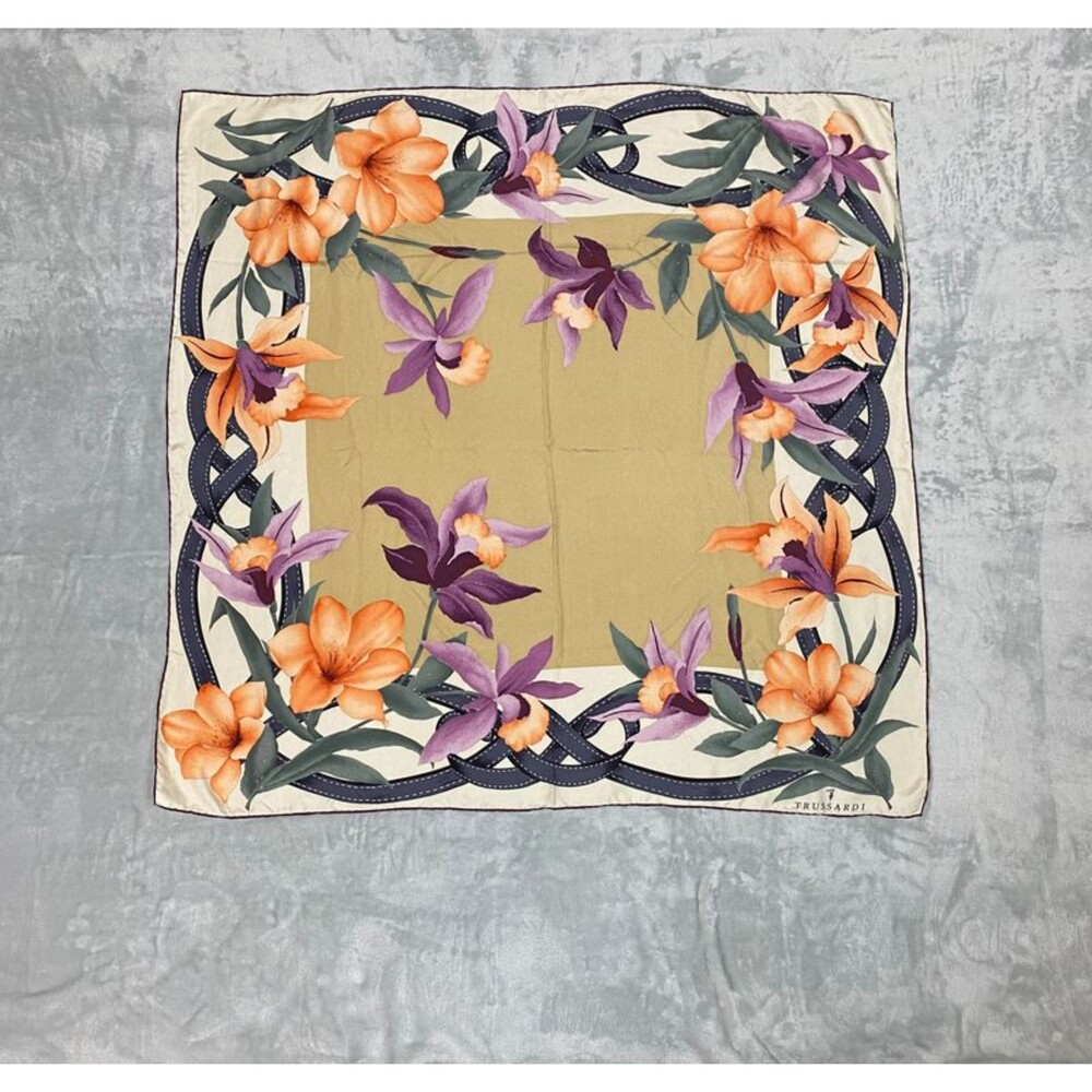 Vintage Trussardi Silk Floral Square Scarf 33" x 34"